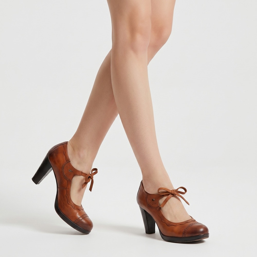 Alberto Fermani Brown Leather Scalloped Mary Jane Tie Pumps Made in Italy 37.5